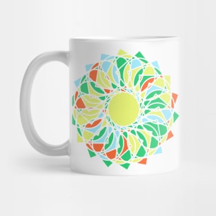 Repeated elements in digital geometric mandala in random bright neon colors Mug